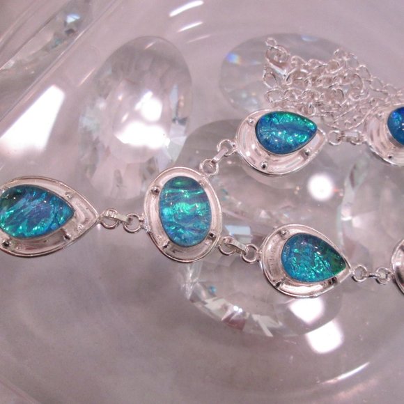 TRIPLE FIRE OPAL NATURAL GEMSTONE LADIES  925 STERLING SILVER NECKLACE - Picture 7 of 8